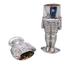 Antique Silver Needlecase Man Frockcoat Gaiters Playing Cards Ace of Diamonds