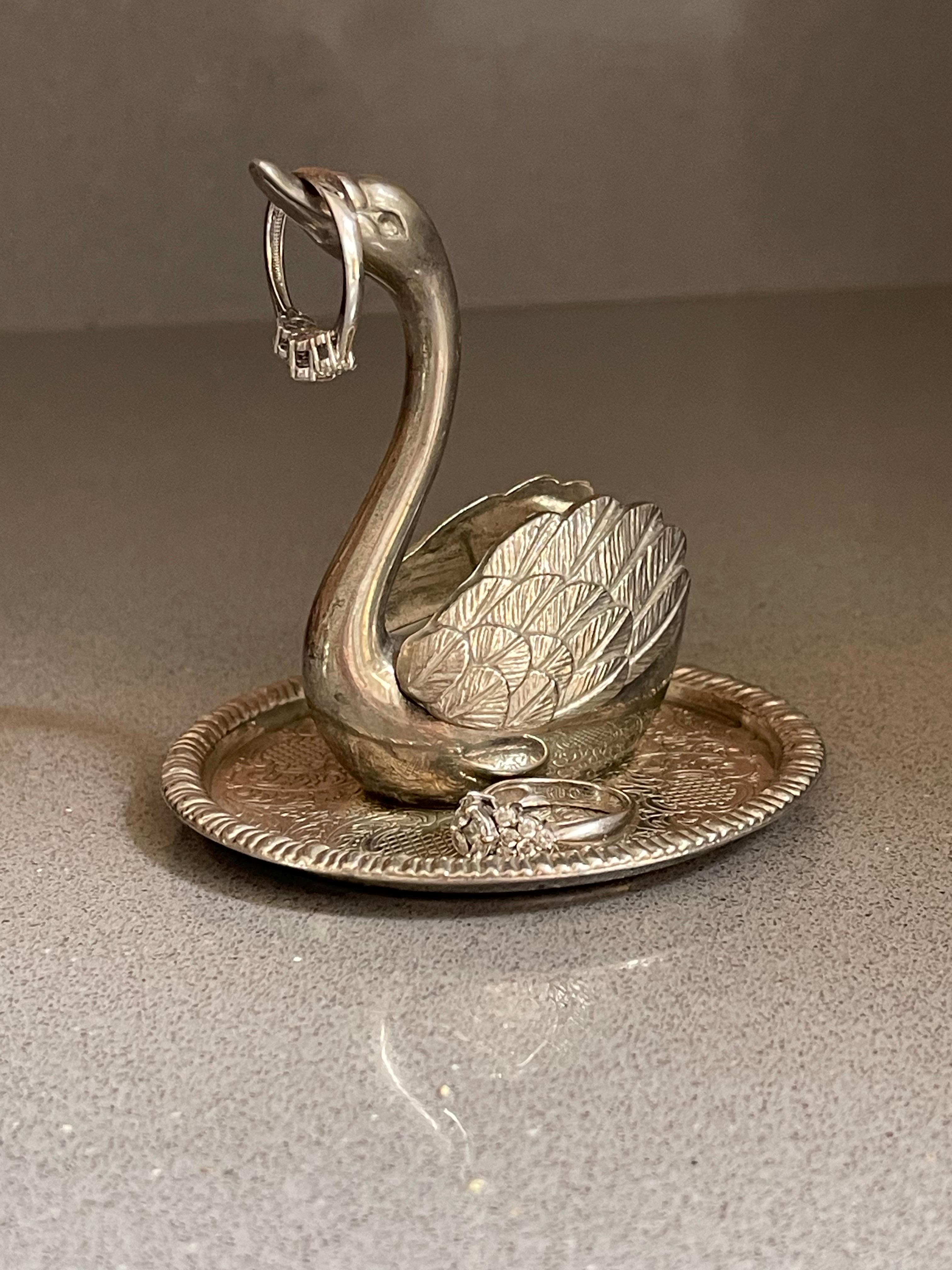 Antique Sliver Ring Holder Swann Birds Decorative Jewellery Organiser Home Décor For Sale 2