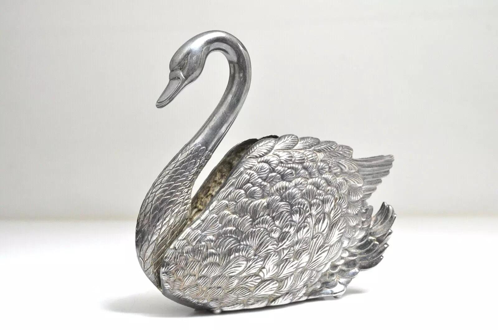 Antiguo Anillero de Plata Swann Pájaros Organizador Decorativo de Joyas Decoración para el Hogar Cepillado en venta