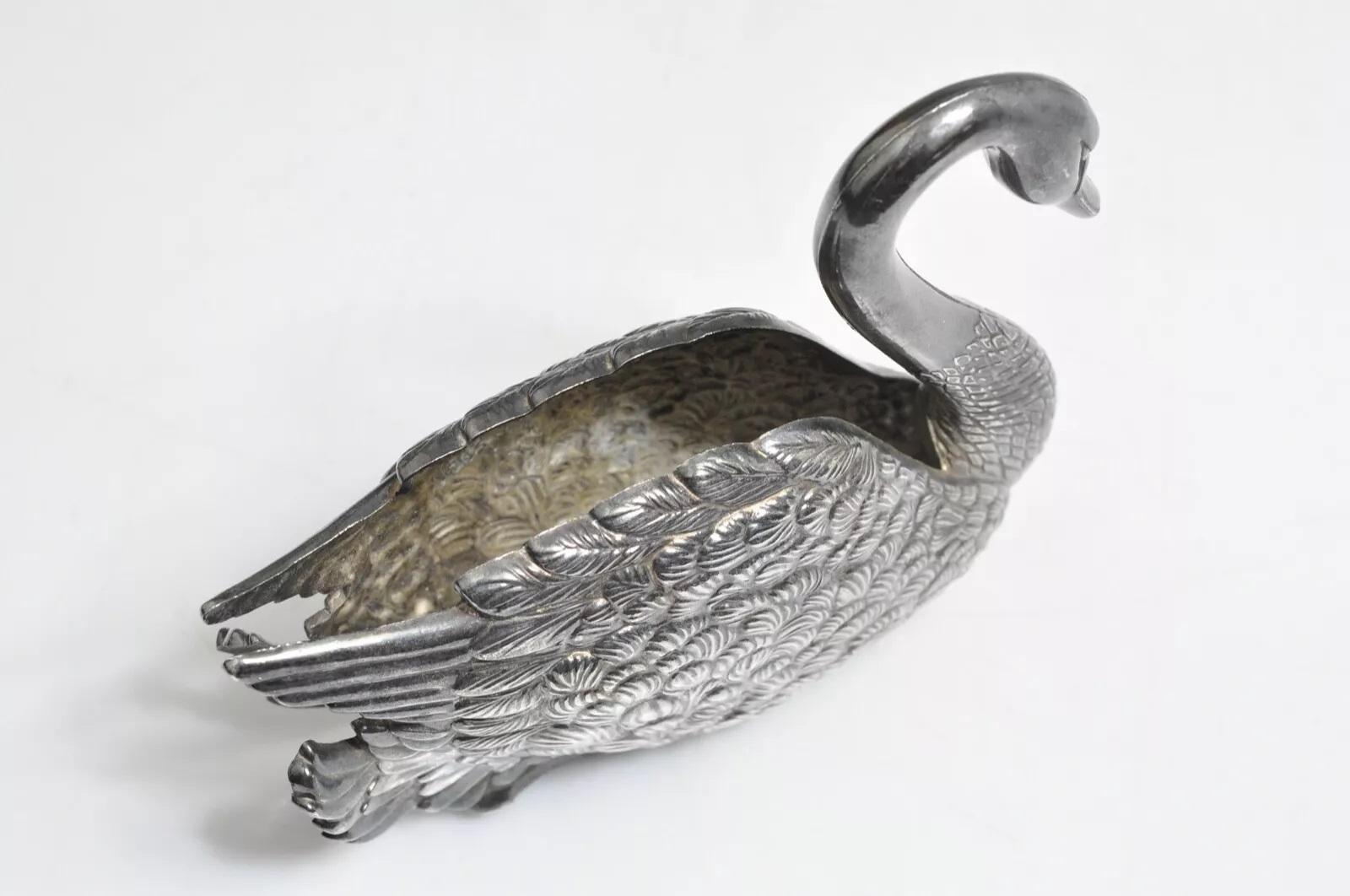 Antiguo Anillero de Plata Swann Pájaros Organizador Decorativo de Joyas Decoración para el Hogar mediados del siglo XX en venta