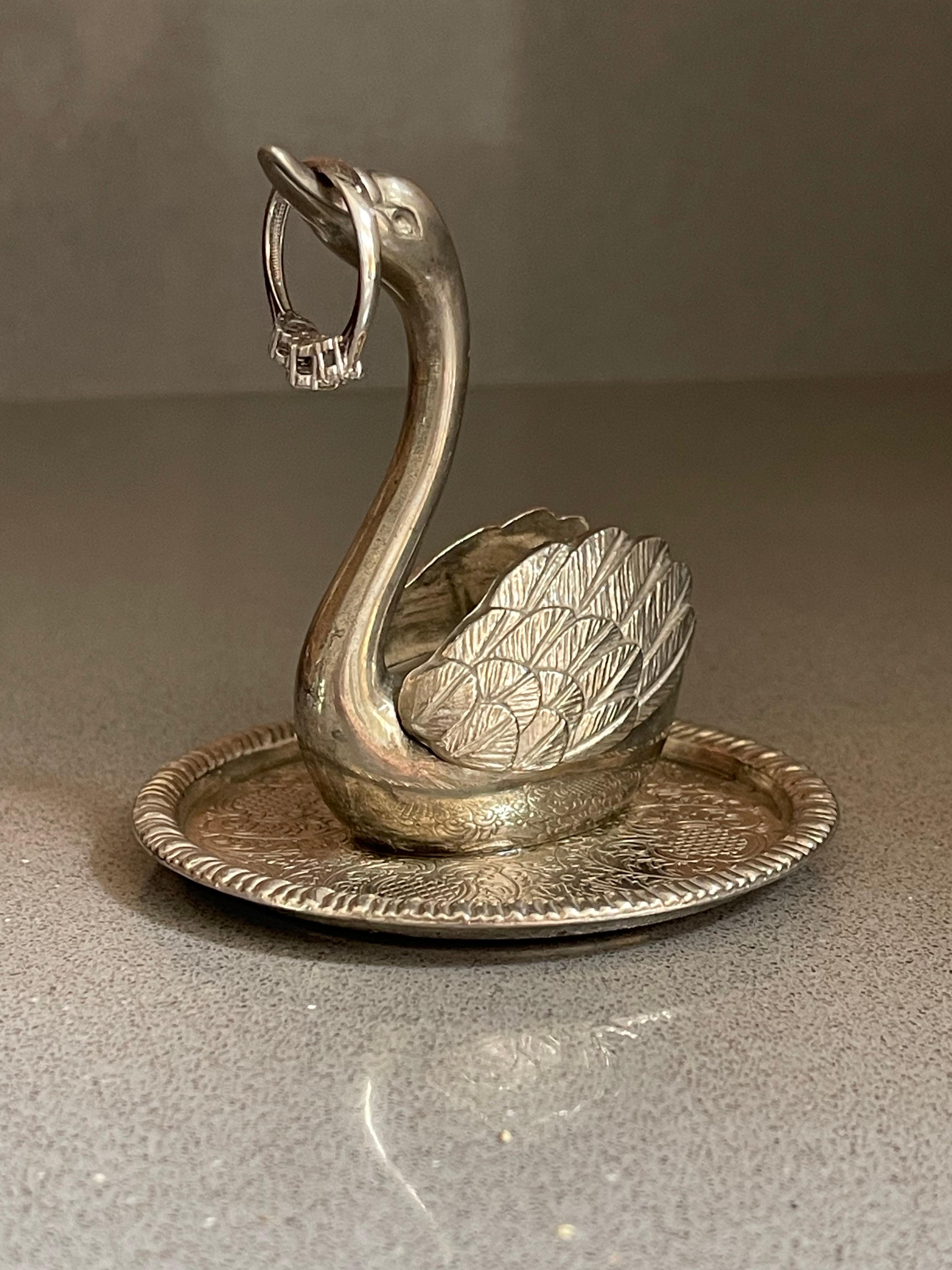 Metal Antique Sliver Ring Holder Swann Birds Decorative Jewellery Organiser Home Décor For Sale