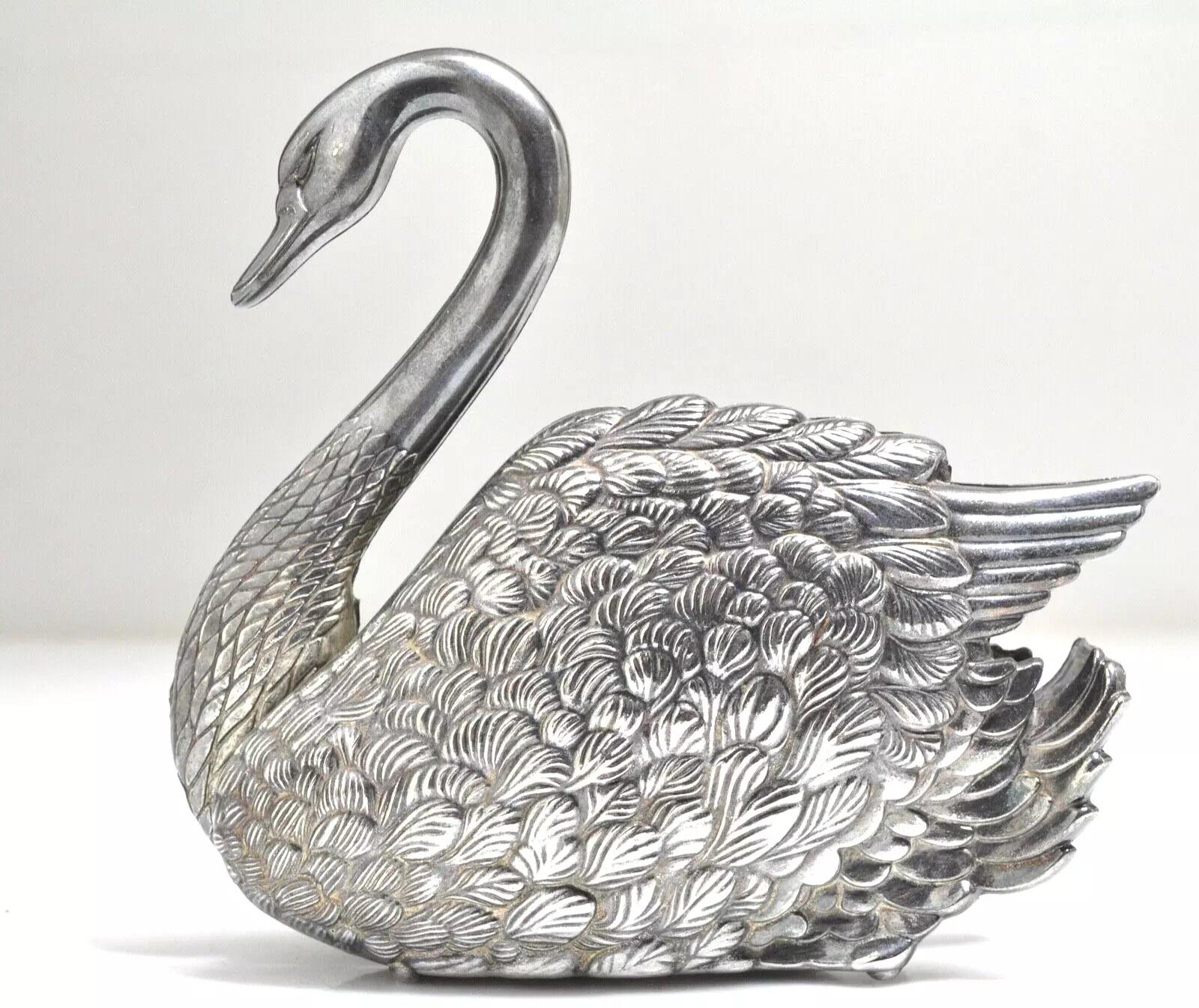 Antiguo Anillero de Plata Swann Pájaros Organizador Decorativo de Joyas Decoración para el Hogar Metal en venta