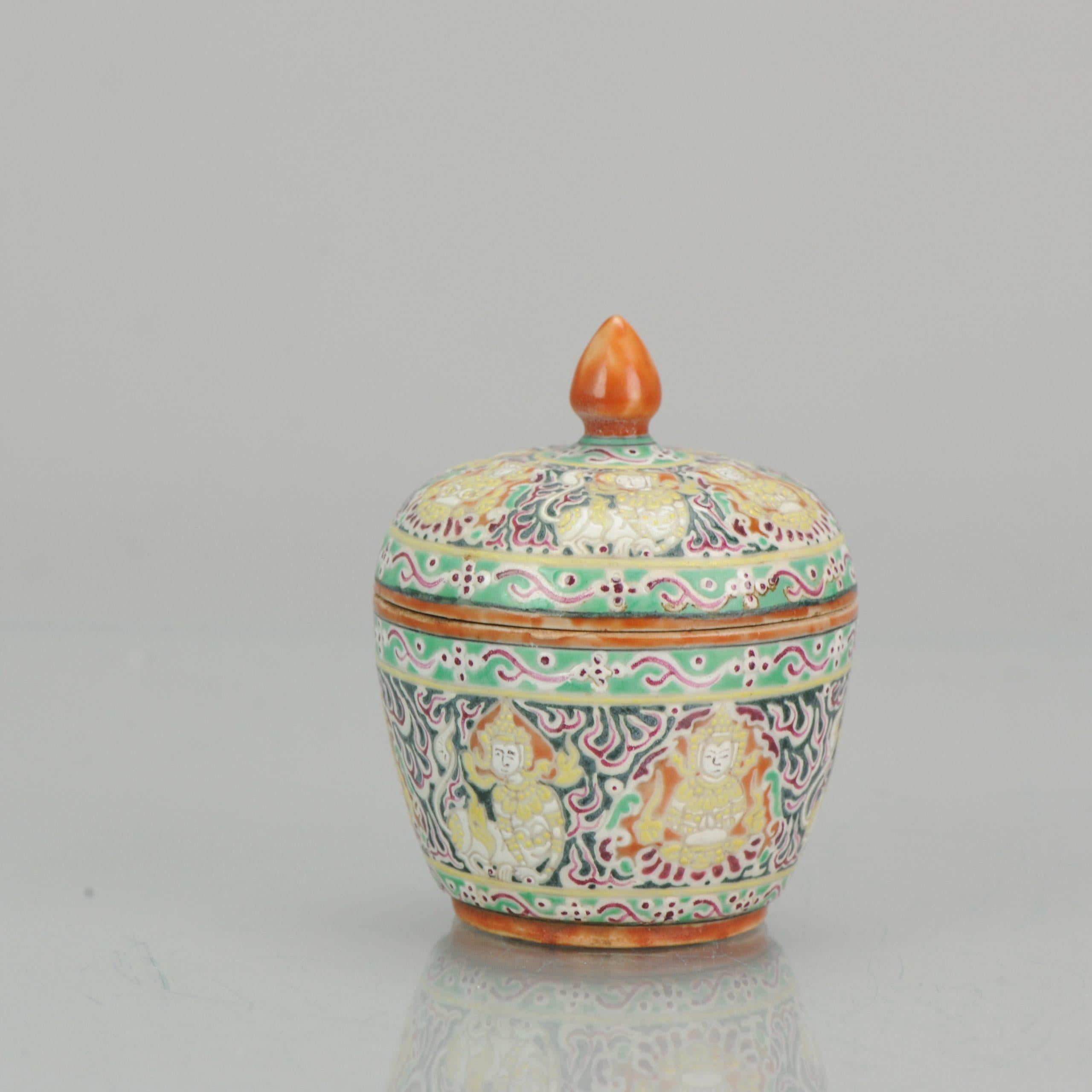 Antique Small 18/19C Chinese Porcelain Thai Bencharong Jar Thepphanom with No 13