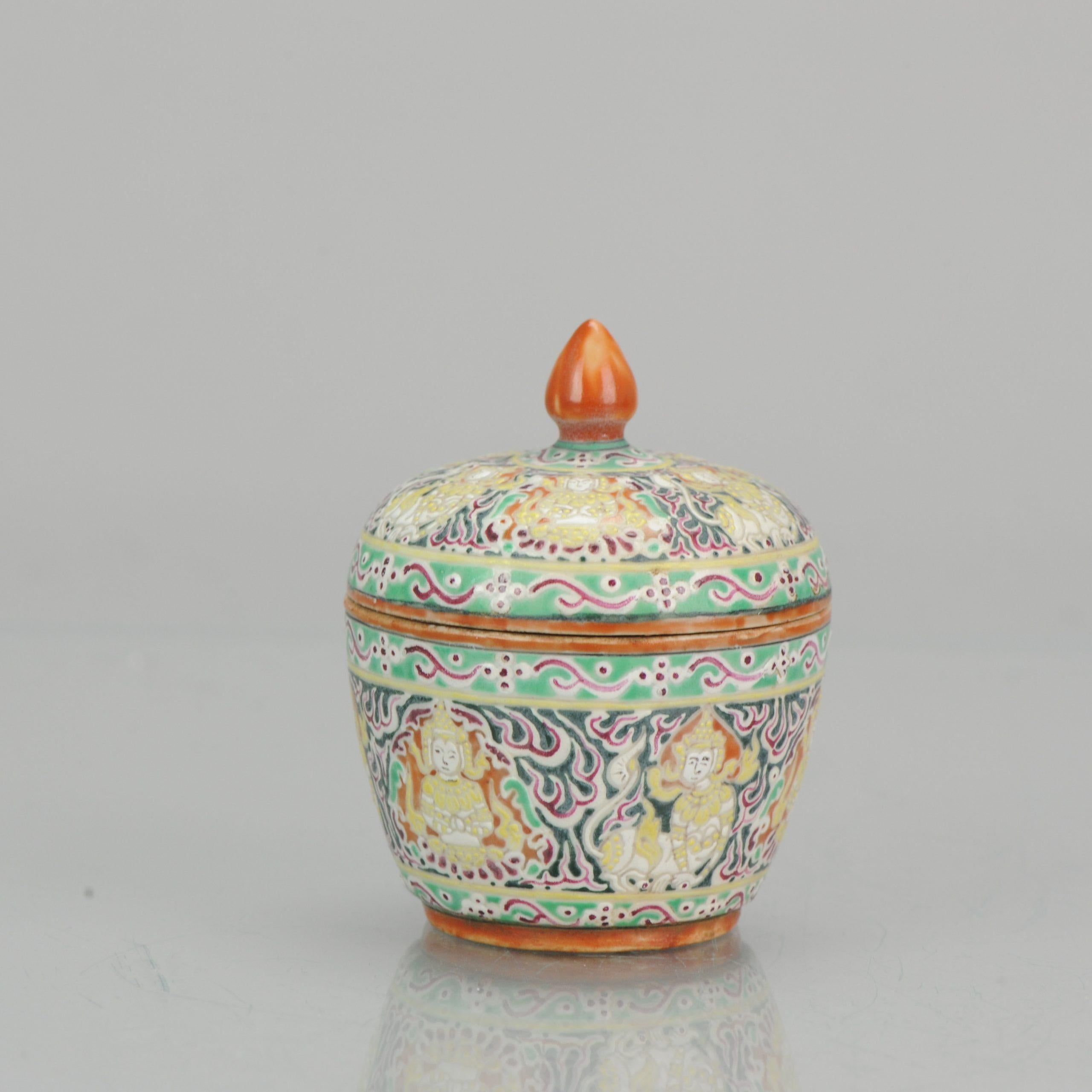 Antique Small 18/19C Chinese Porcelain Thai Bencharong Jar Thepphanom with No 14