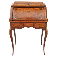 Antique Small 19th Century Marquetry Cylinder Bureau Desk