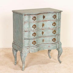 Antique Small Blue Painted Chest of Drawers Nightstand