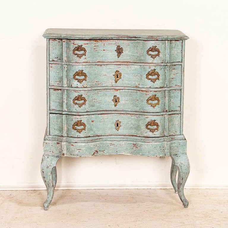 Antique Small Blue Painted Chest of Drawers Nightstand at 1stDibs