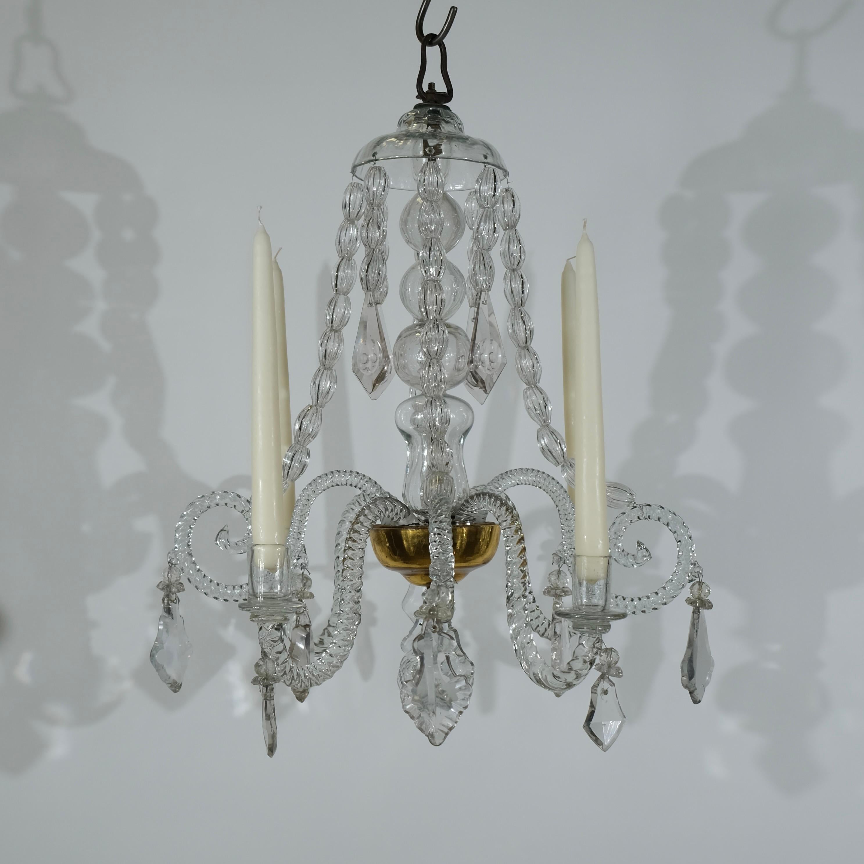 Rococo Antique small Bohemian four-light chandelier, 18th c For Sale