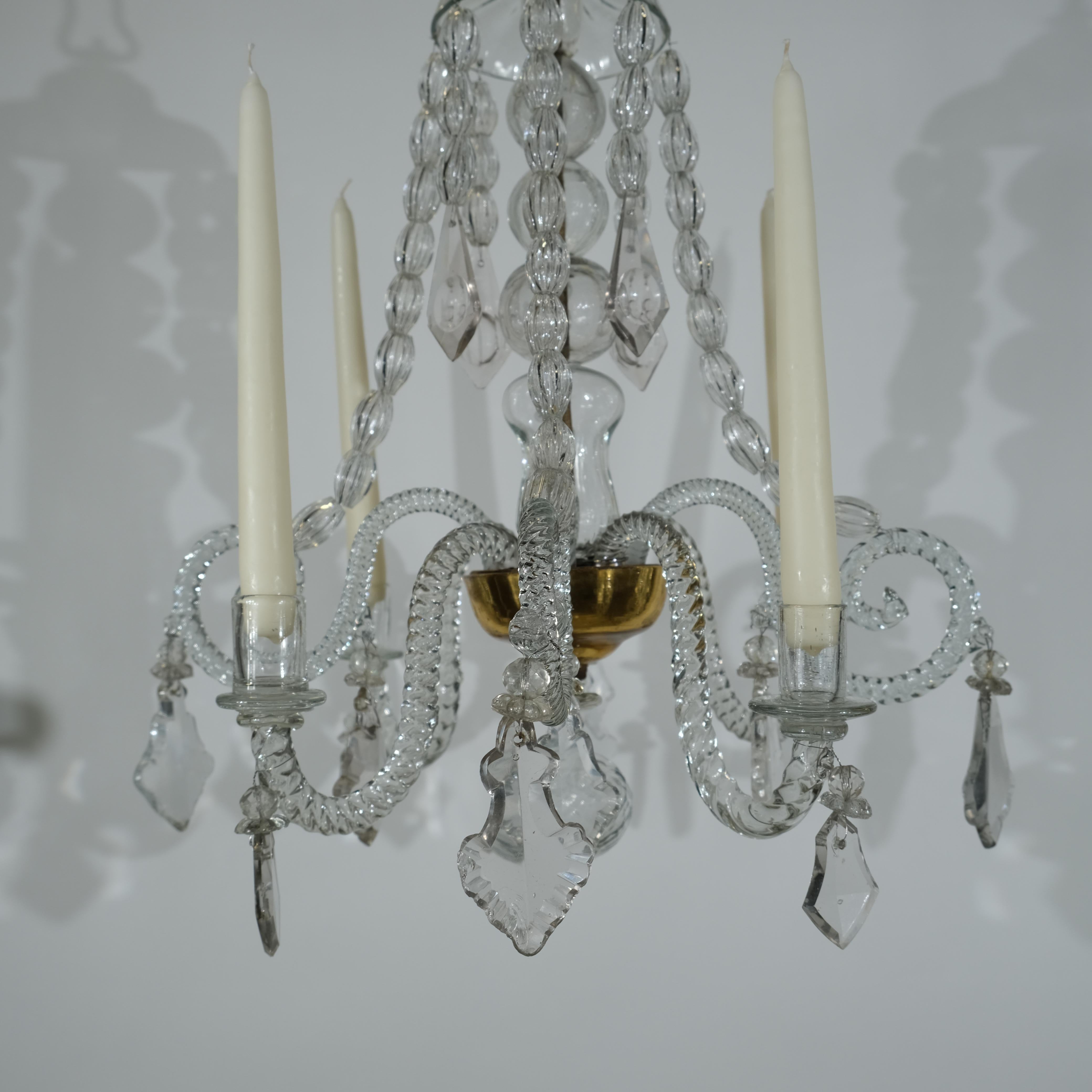 European Antique small Bohemian four-light chandelier, 18th c For Sale