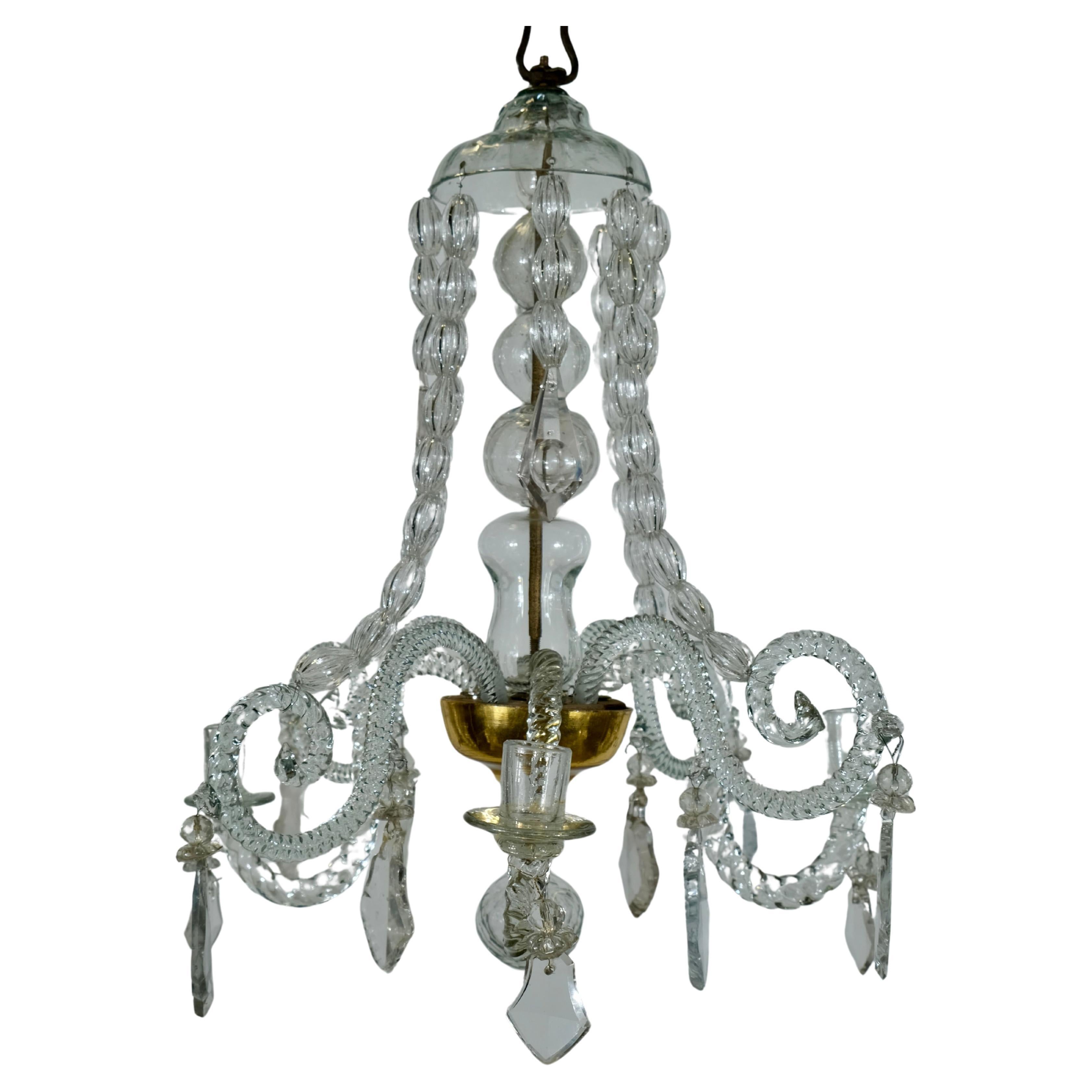 Antique small Bohemian four-light chandelier, 18th c For Sale