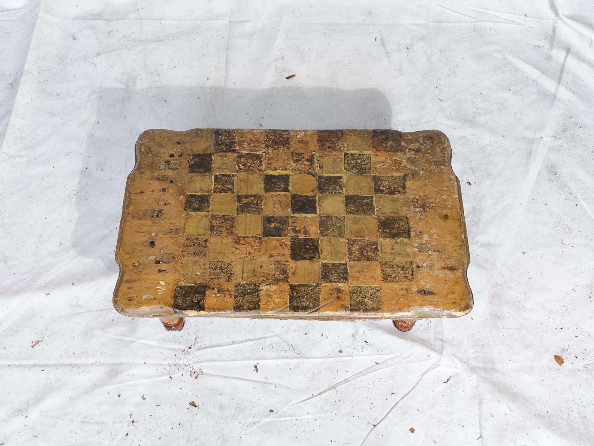 Rustic Antique Small Checkerboard Table / Chess Board For Sale