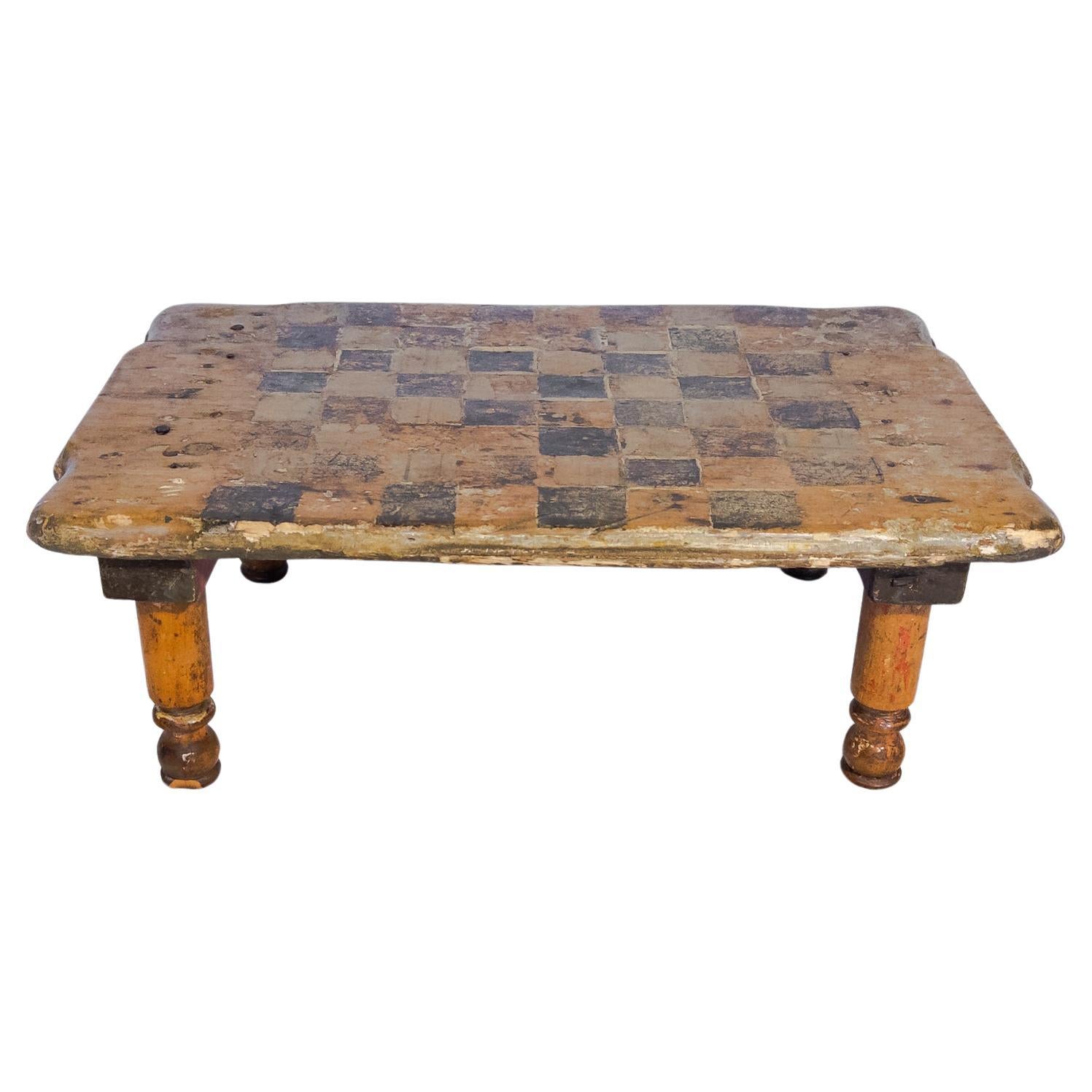 Antique Small Checkerboard Table / Chess Board For Sale