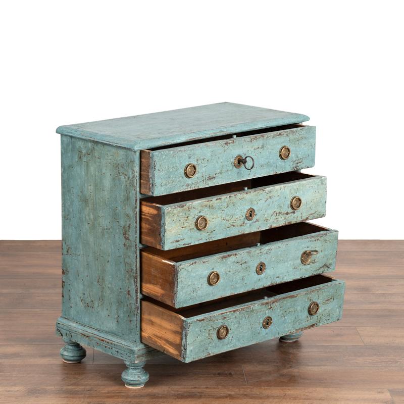 Gustavian Antique Small Chest of Drawers Painted Blue from Denmark circa 1800's