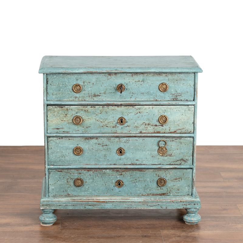 Danish Antique Small Chest of Drawers Painted Blue from Denmark circa 1800's