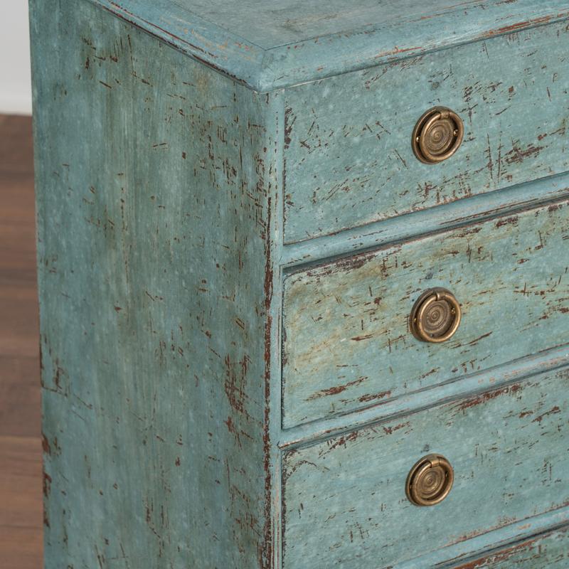 Wood Antique Small Chest of Drawers Painted Blue from Denmark circa 1800's