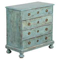 Antique Small Chest of Drawers Painted Blue from Denmark circa 1800's