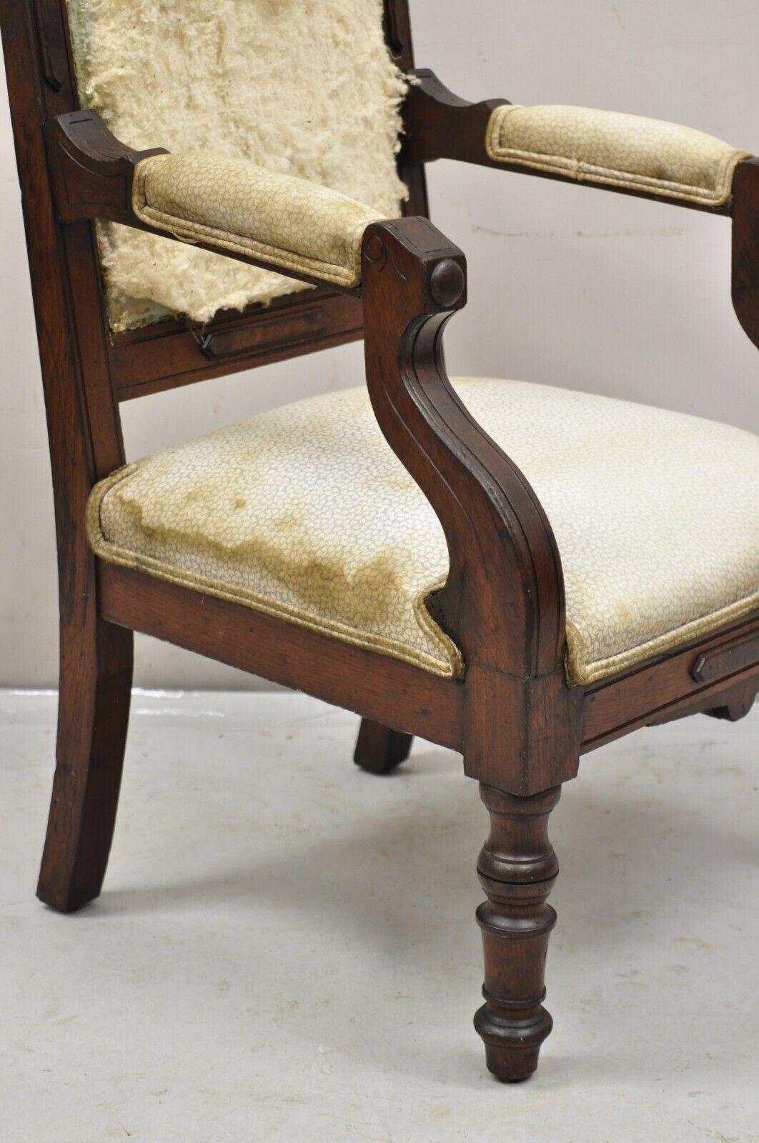 Antique Small Child's Eastlake Victorian Carved Walnut Parlor Arm Chair In Good Condition For Sale In Philadelphia, PA