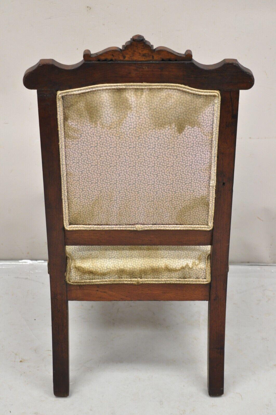 Antique Small Child's Eastlake Victorian Carved Walnut Parlor Arm Chair For Sale 2