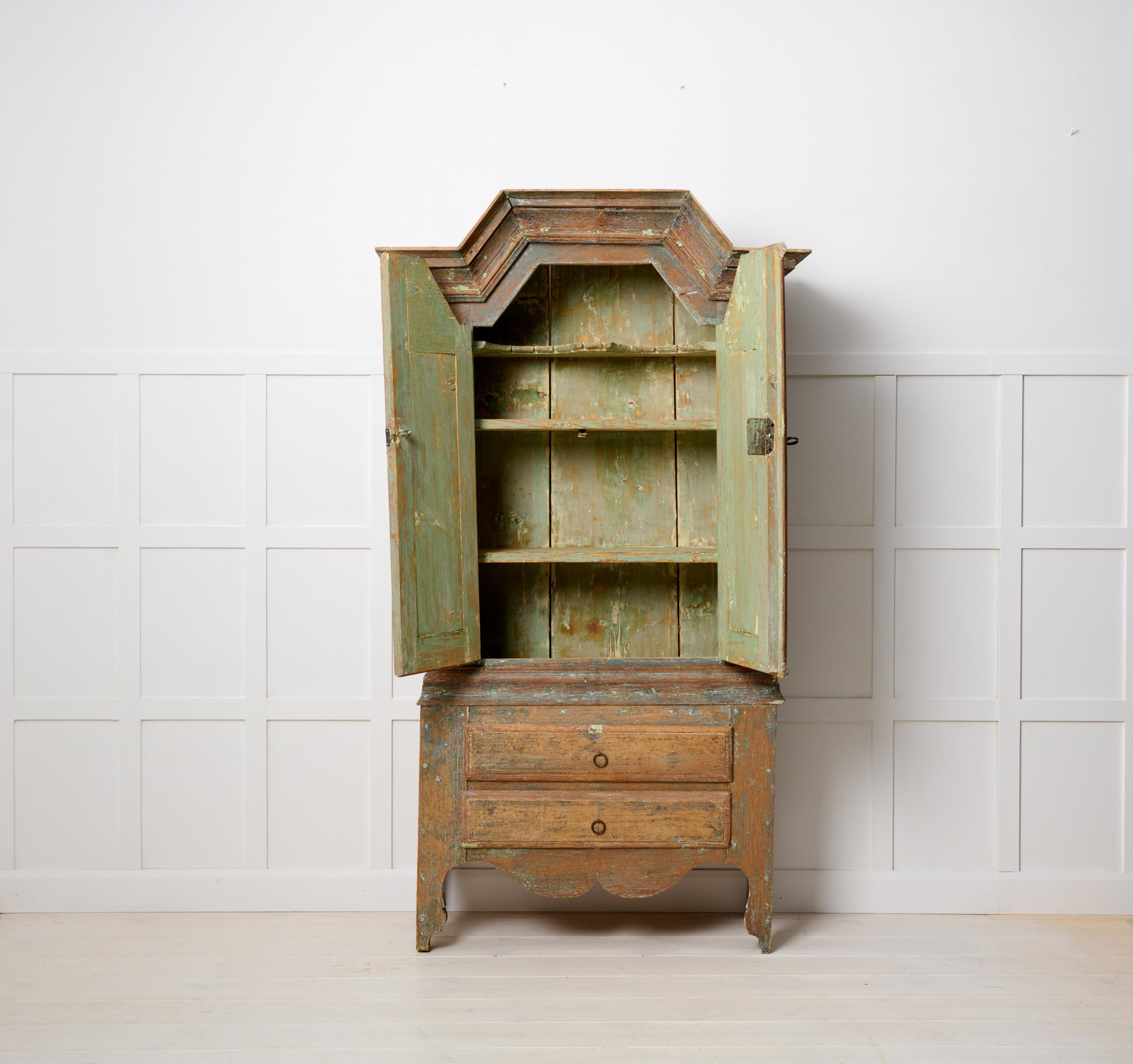 Hand-Crafted Antique Small Country Cabinet, Genuine Rustic Country Pine Furniture Sweden