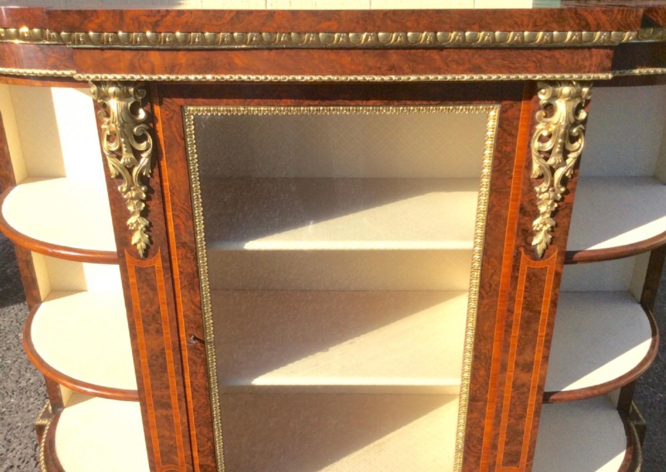Antique Small Credenza Cabinet Burr Walnut Ormolu Mounted For Sale 4