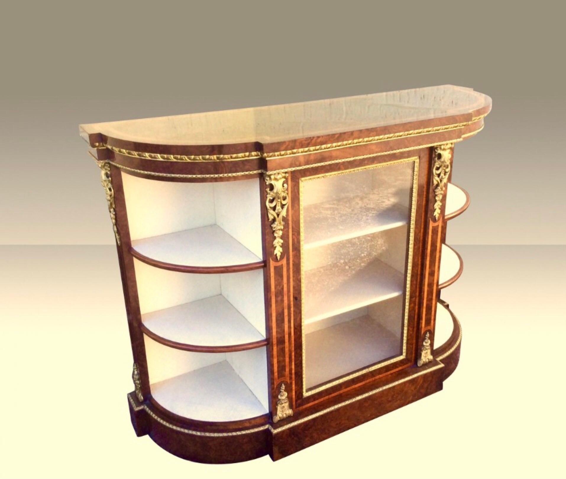Antique Small Credenza Cabinet Burr Walnut Ormolu Mounted For Sale 1