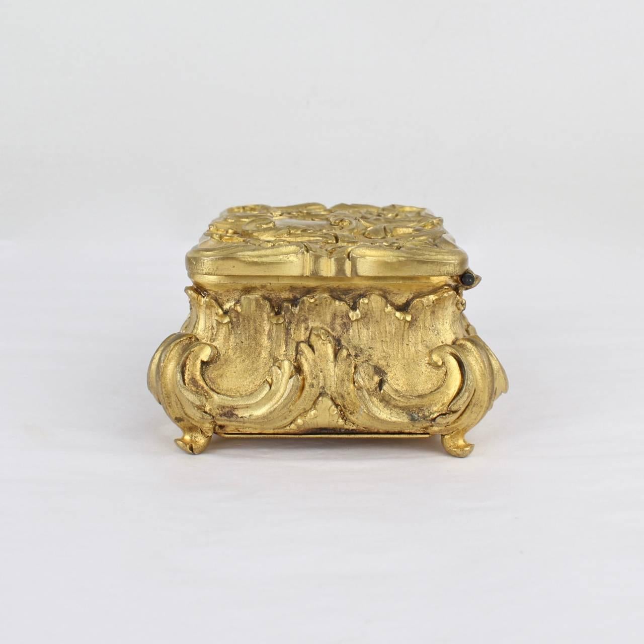 Rococo Antique Small Doré Gilt Bronze Table Box or Casket, 19th Century