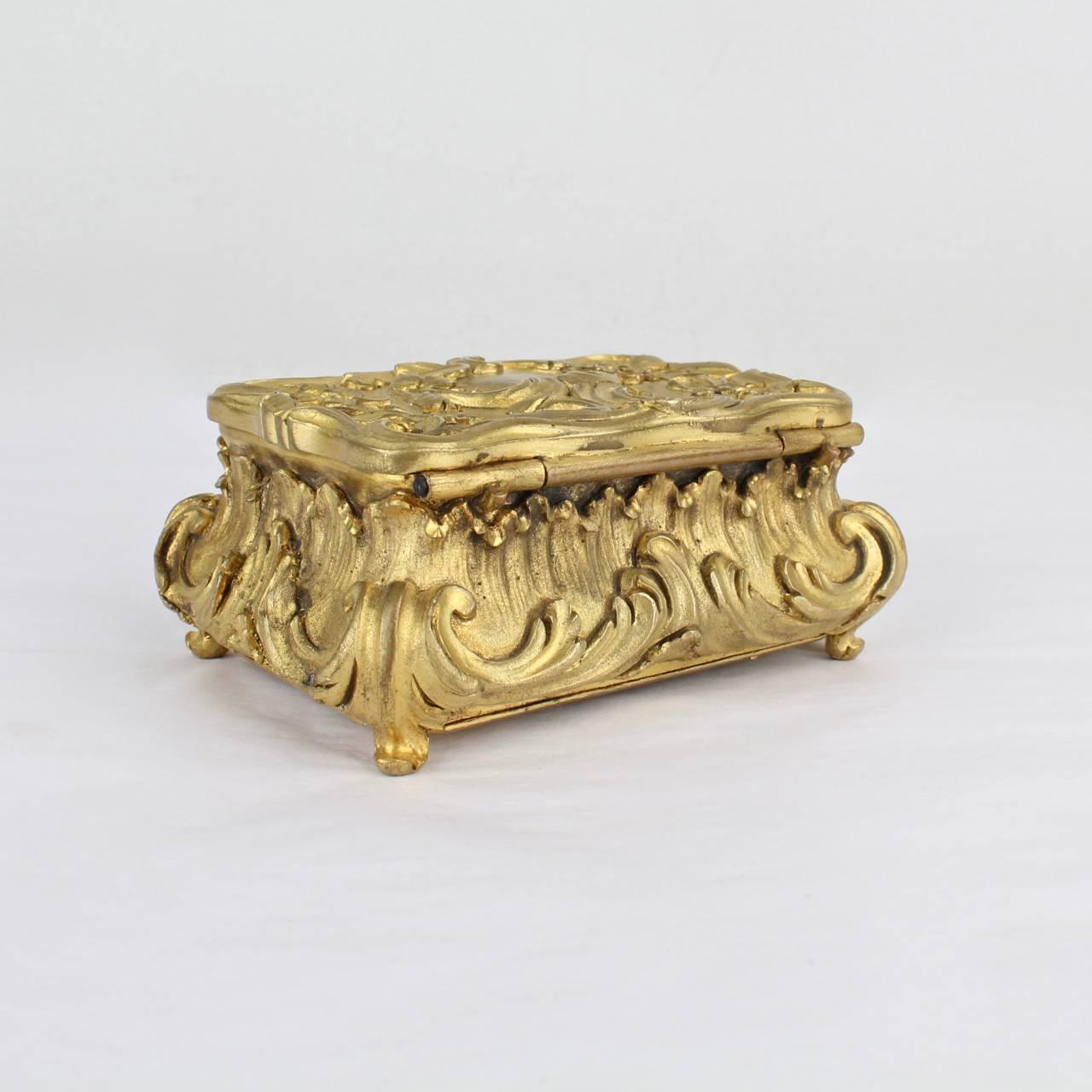 French Antique Small Doré Gilt Bronze Table Box or Casket, 19th Century