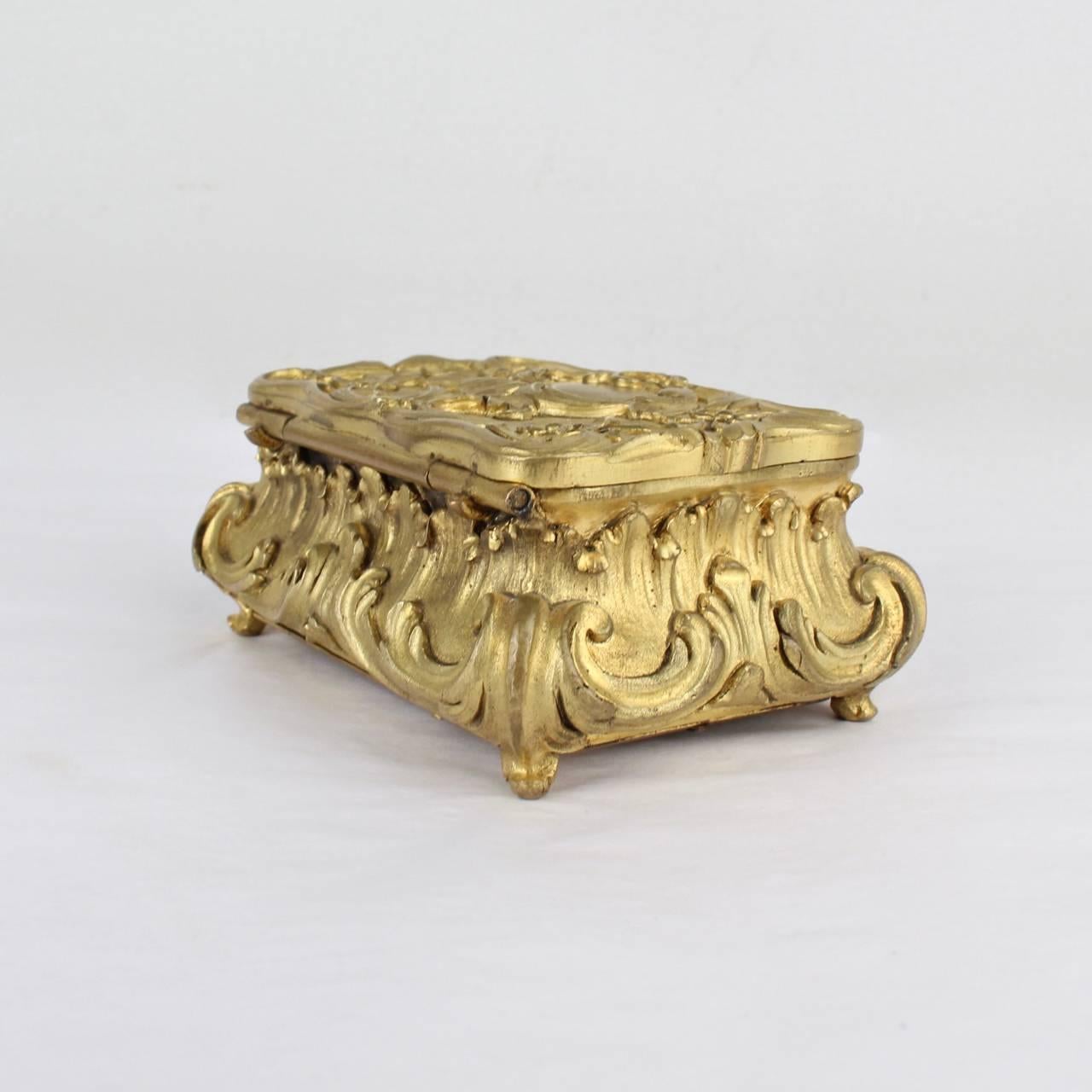 Antique Small Doré Gilt Bronze Table Box or Casket, 19th Century In Good Condition In Philadelphia, PA