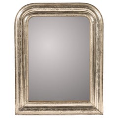 Antique Small French Louis Philippe Silver-Leaf Engraved Mirror, Circa 1860