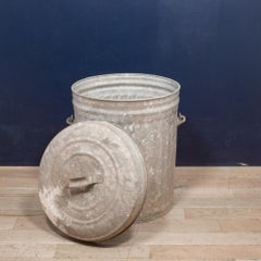 Antique Small Galvanized Steel Trash Can with Handle, circa 1940