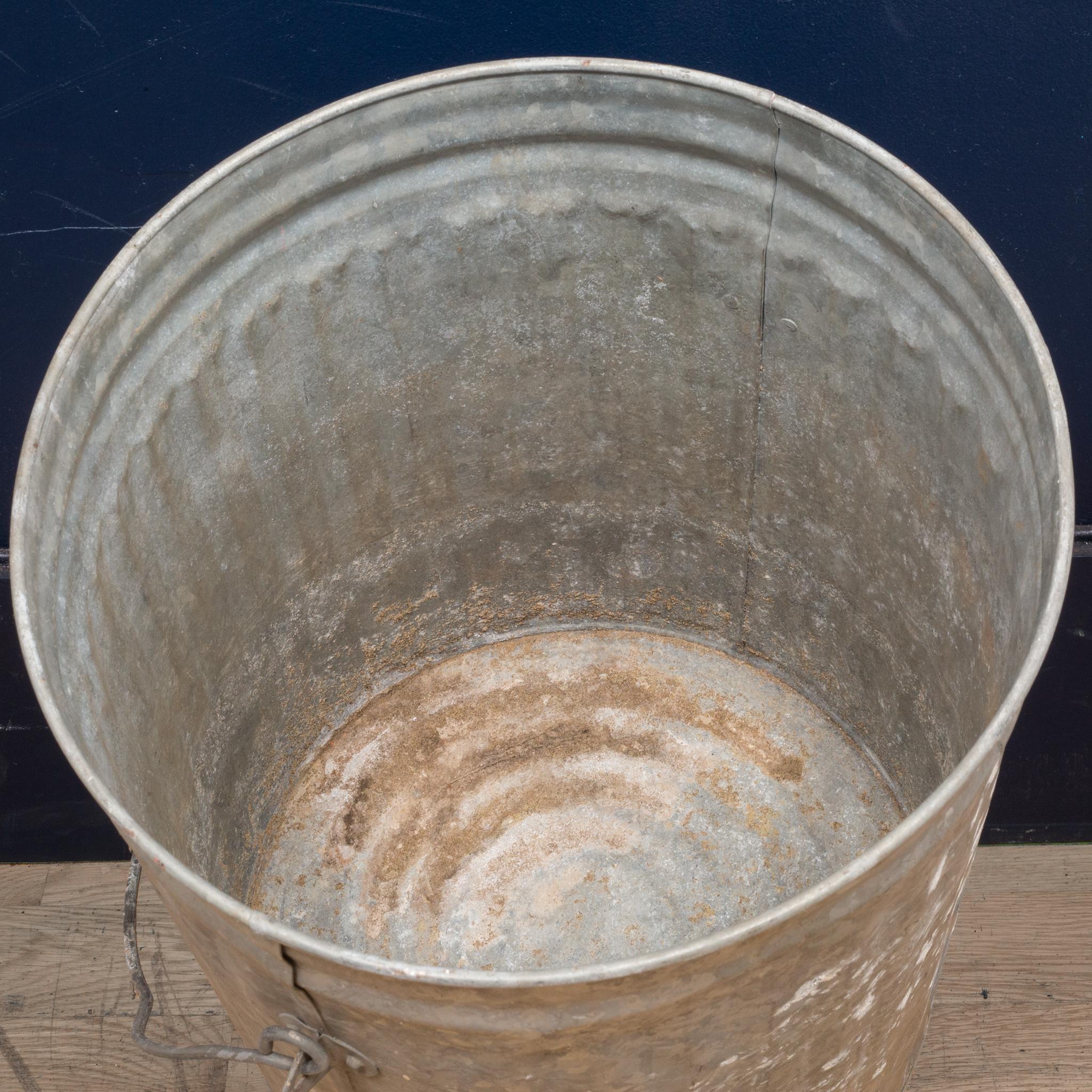 Industrial Antique Small Galvanized Steel Trash Can with Handle, circa 1940