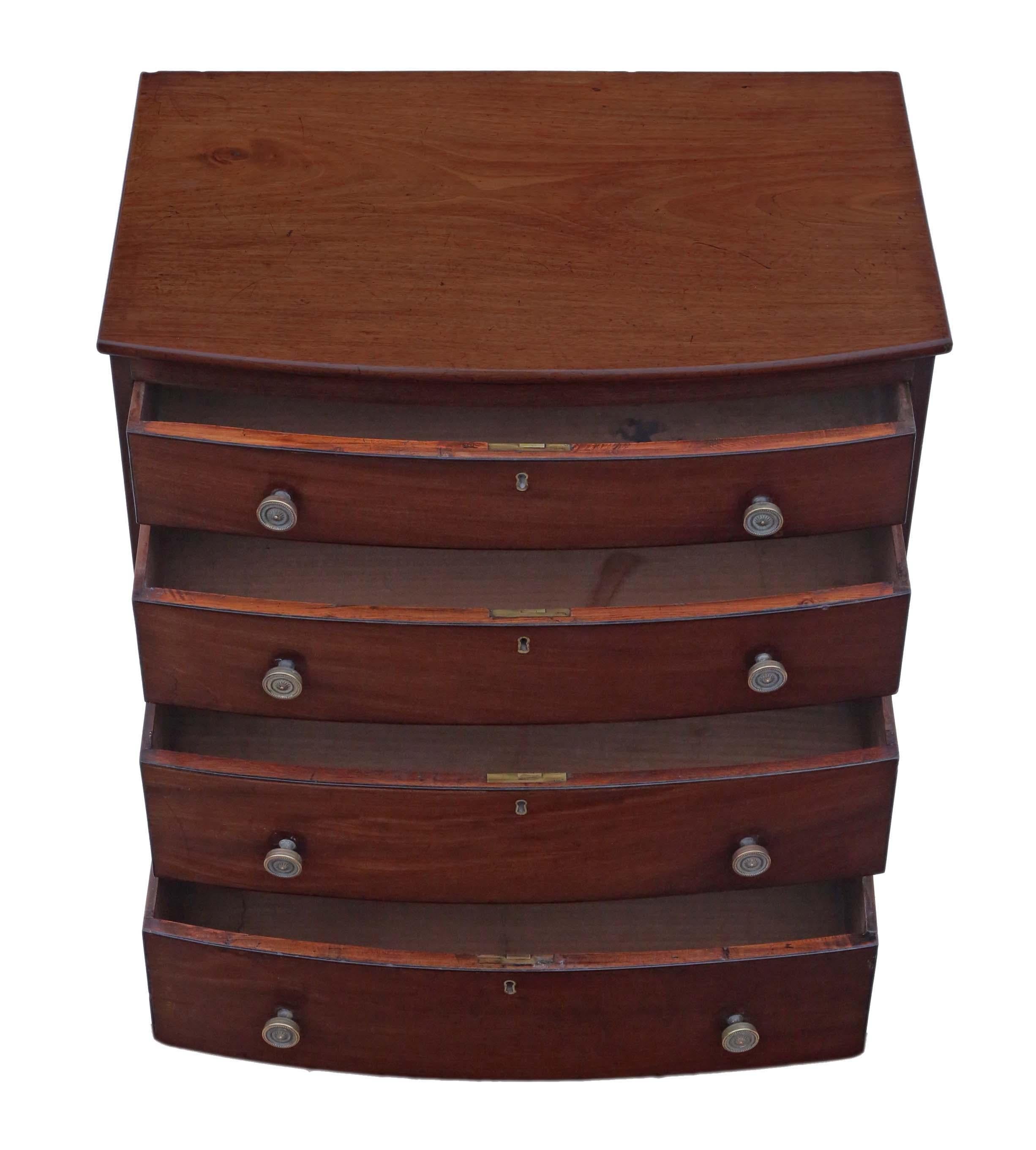 Wood Antique Small Georgian 19th Century Mahogany Bow Front Chest of Drawers For Sale