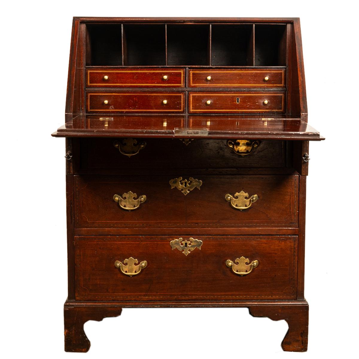 Antique Small Georgian Inlaid Mahogany Slant Front Secretary Desk Bureau 1780  For Sale 1