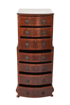 Antique Small Georgian Style Bow Front Burr Walnut Chest on Chest