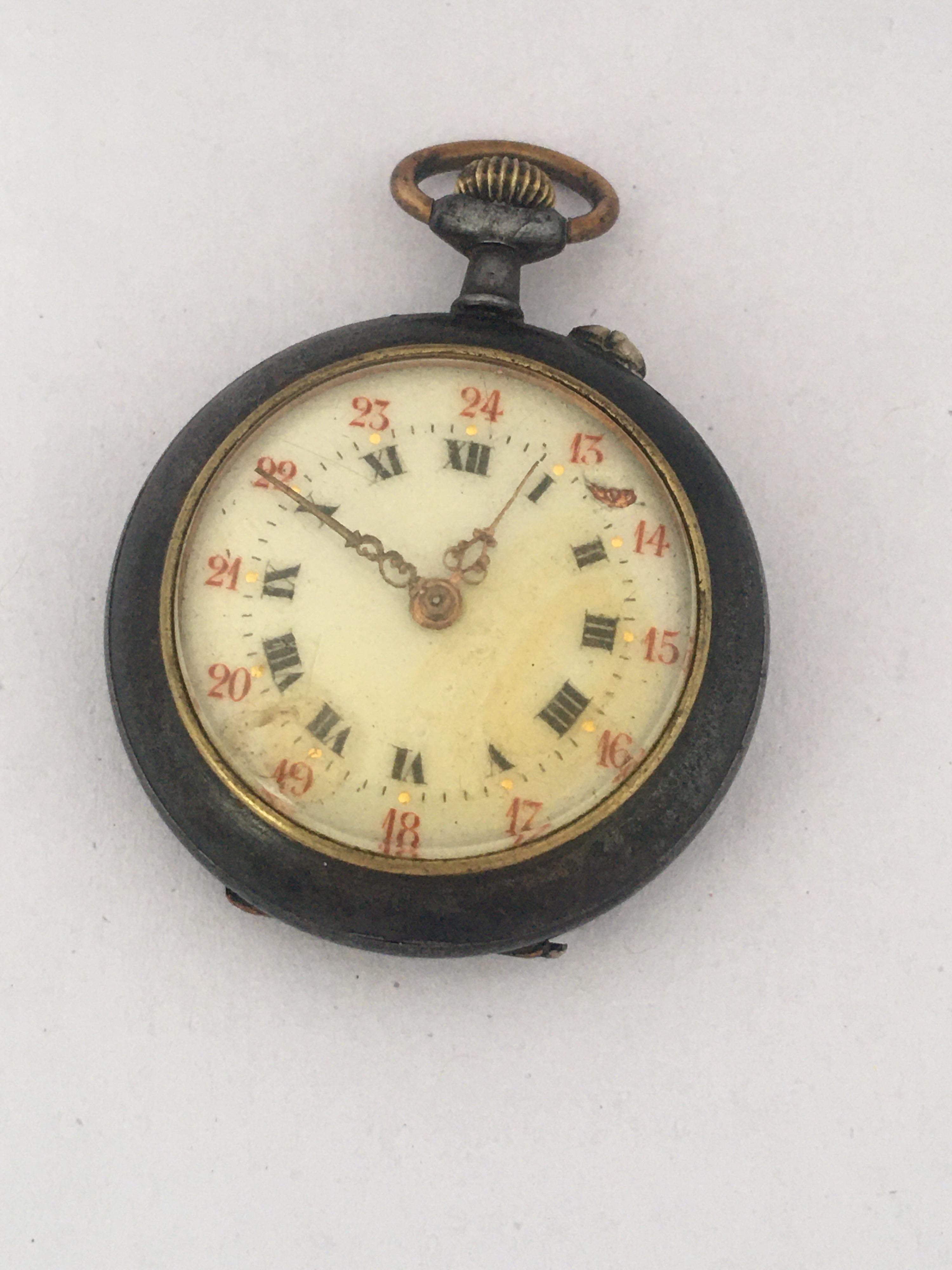 Antique Small Gunmetal Hand-Winding Fob / Pocket Watch For Sale 5