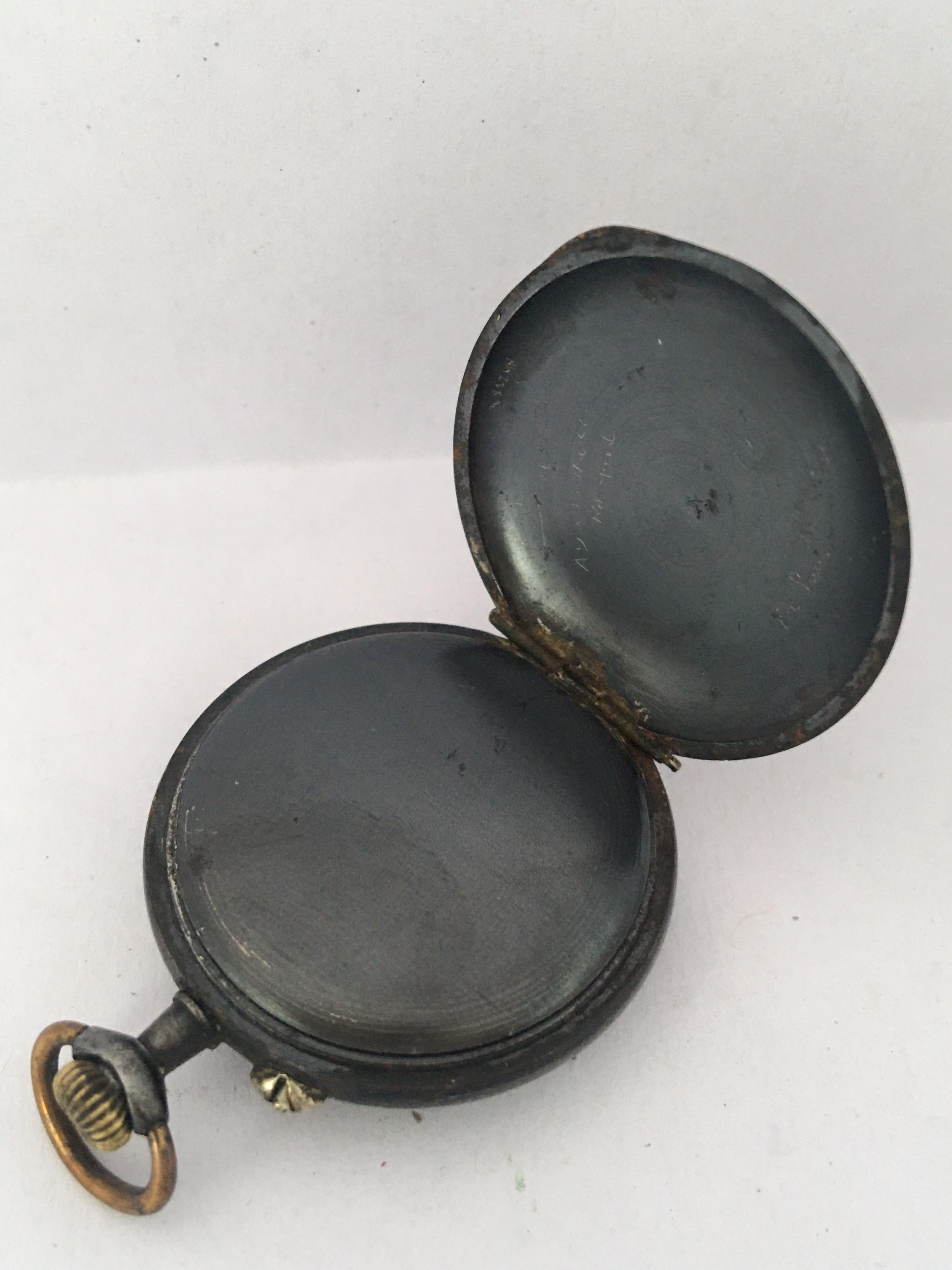 Antique Small Gunmetal Hand-Winding Fob / Pocket Watch In Fair Condition For Sale In Carlisle, GB