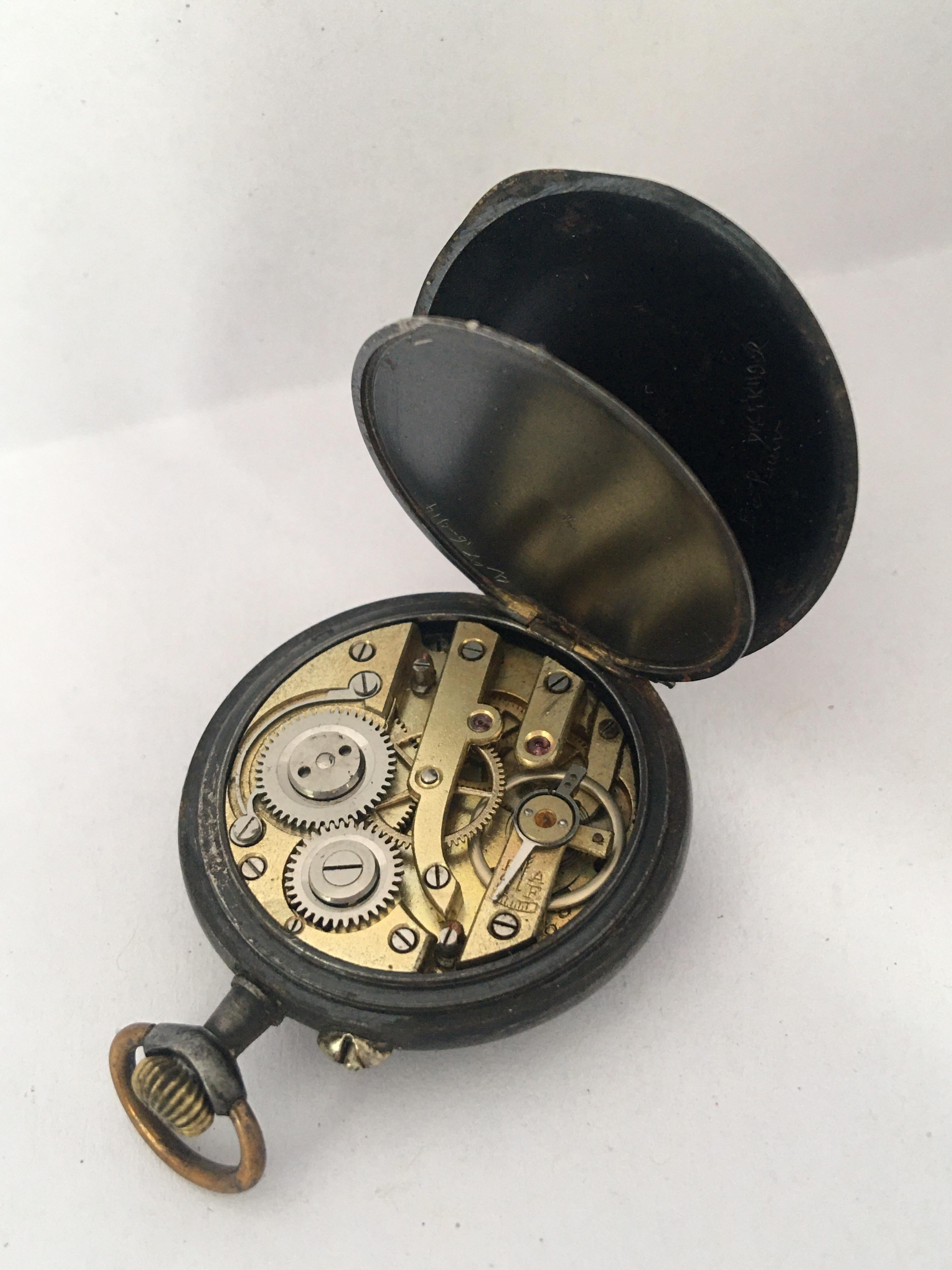 Antique Small Gunmetal Hand-Winding Fob / Pocket Watch For Sale 1
