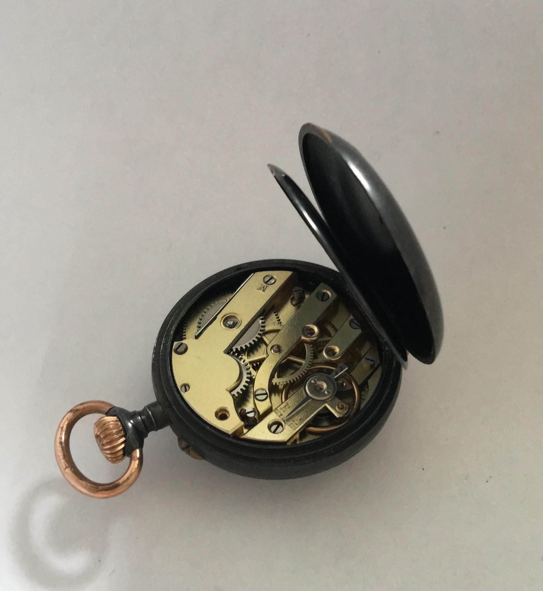 Antique Small Gunmetal Pocket Fob Watch For Sale 2