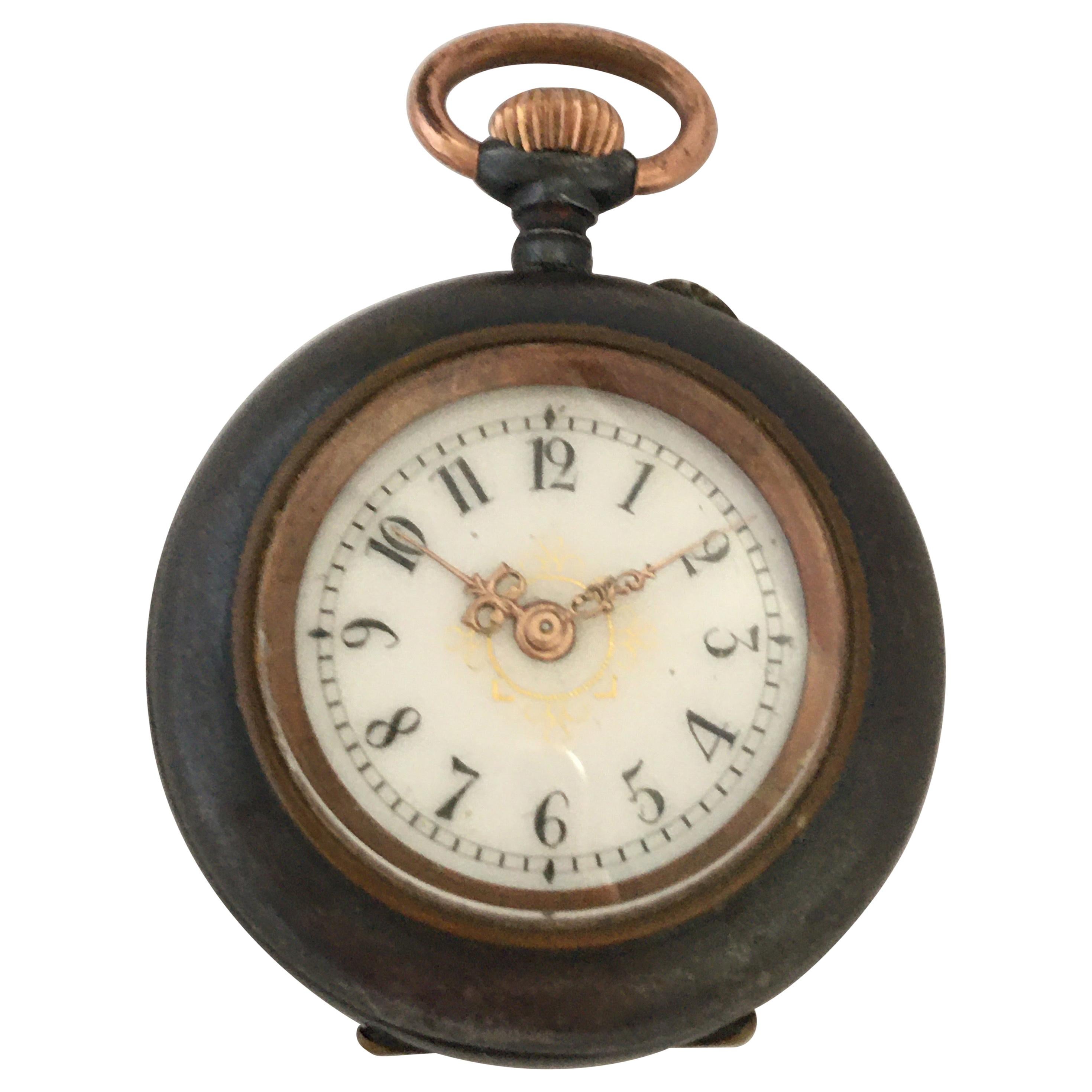 Antique Small Gunmetal Pocket Fob Watch For Sale