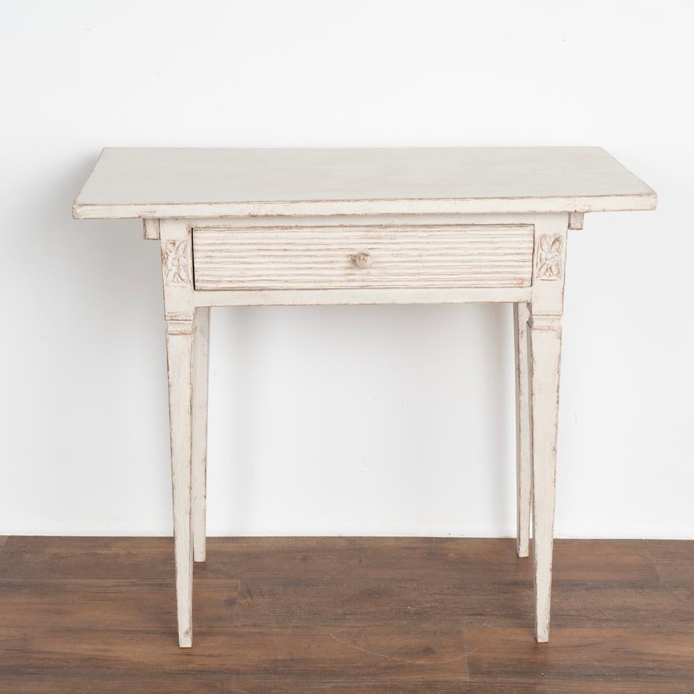 Antique Small Gustavian Side Table with Single Drawer, Painted White from Sweden In Good Condition In Round Top, TX