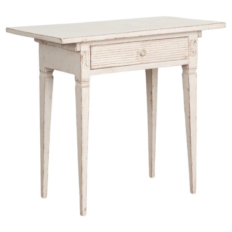 Antique Small Gustavian Side Table with Single Drawer, Painted White from Sweden