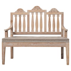 Antique Small Gustavian Style Sofa Bench, Unusual Swedish Pine Hand-Made