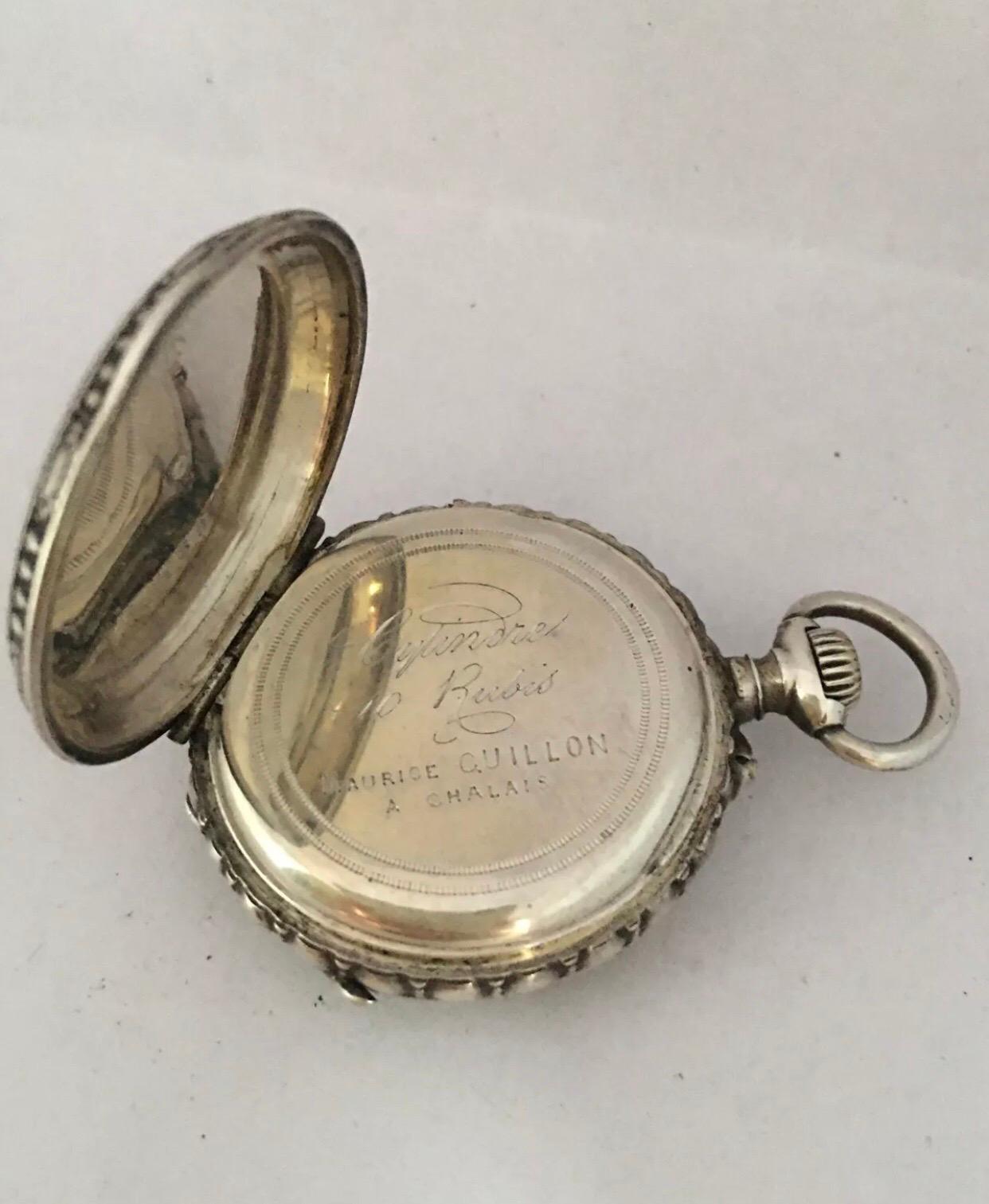 Antique Small Hand Winding Ornate Silver Fob / Pendant Watch In Fair Condition For Sale In Carlisle, GB