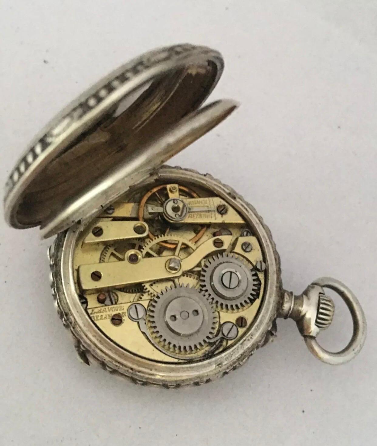 Antique Small Hand Winding Ornate Silver Fob / Pendant Watch For Sale 1