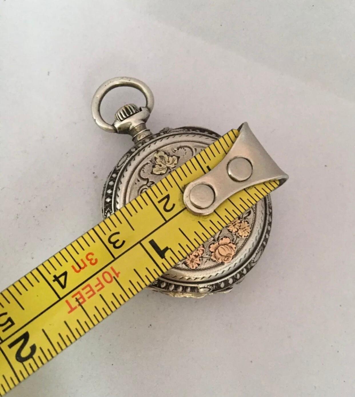 Antique Small Hand Winding Ornate Silver Fob / Pendant Watch For Sale 4