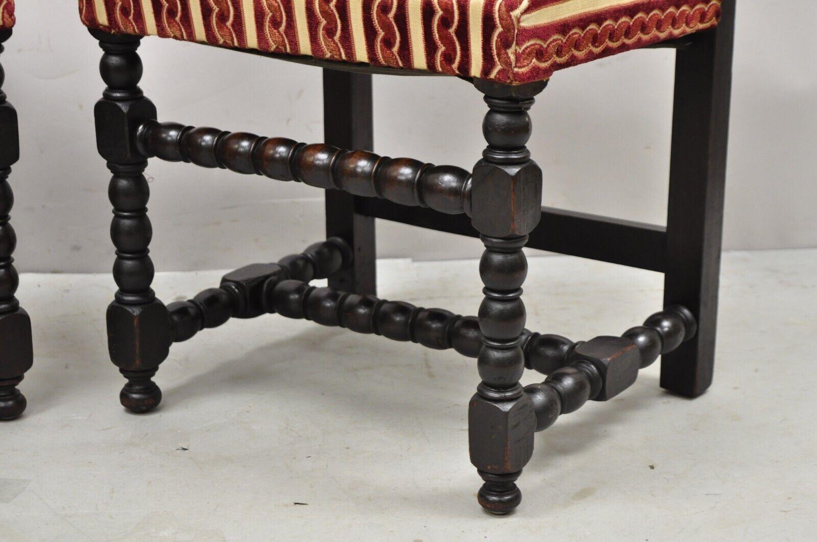 Antique Small Jacobean Style Turn Carved Walnut Accent Side Chairs - a Pair For Sale 7