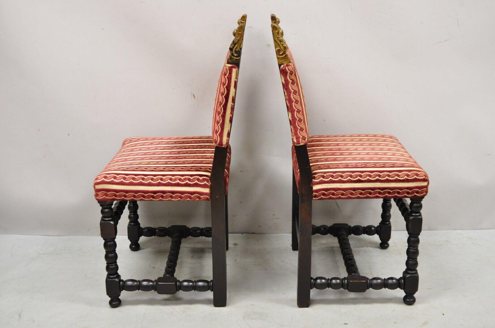 Antique Small Jacobean Style Turn Carved Walnut Accent Side Chairs - a Pair For Sale 8