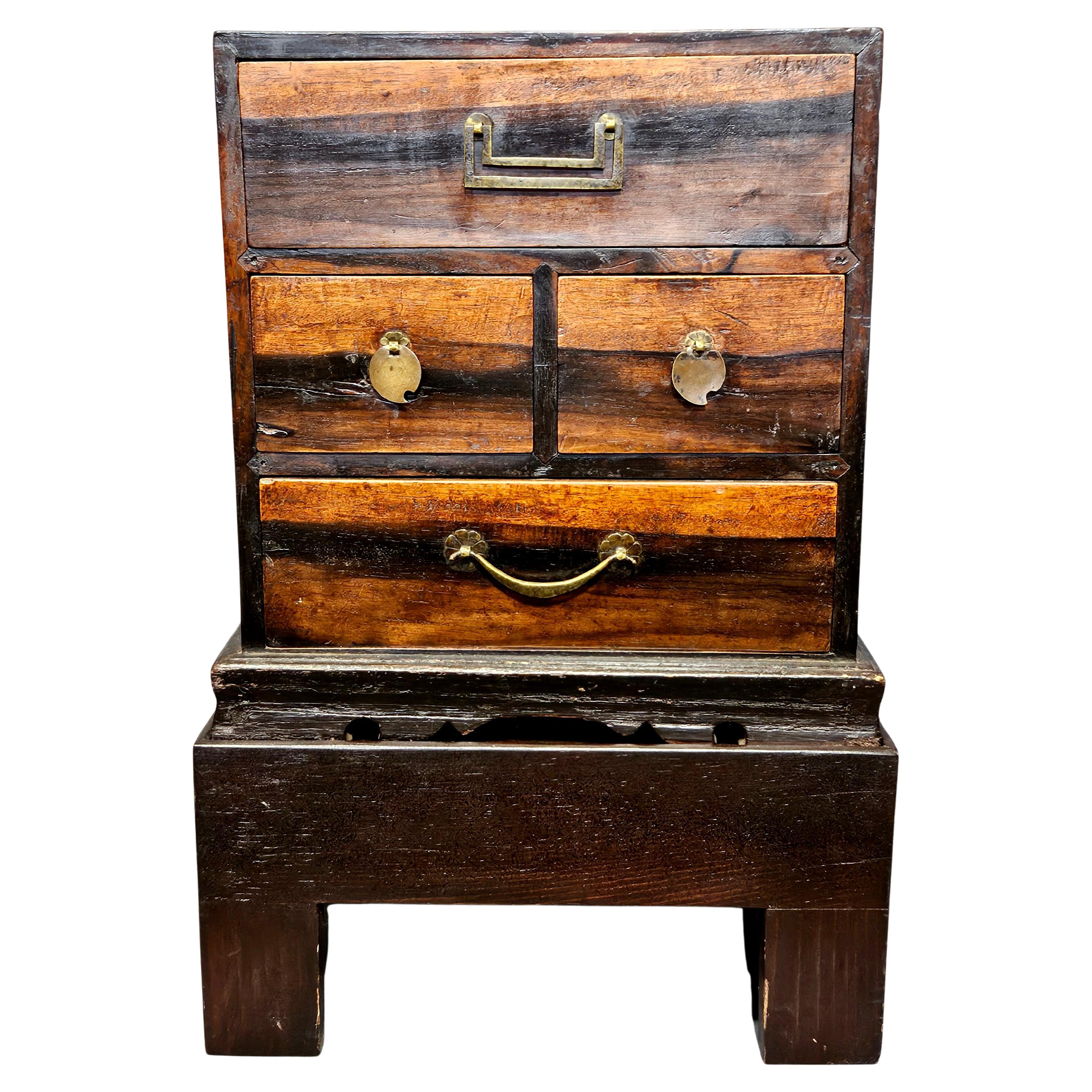 Antique Small Japanese Kiri Wood Tansu Chest on Stand, circa 1920s