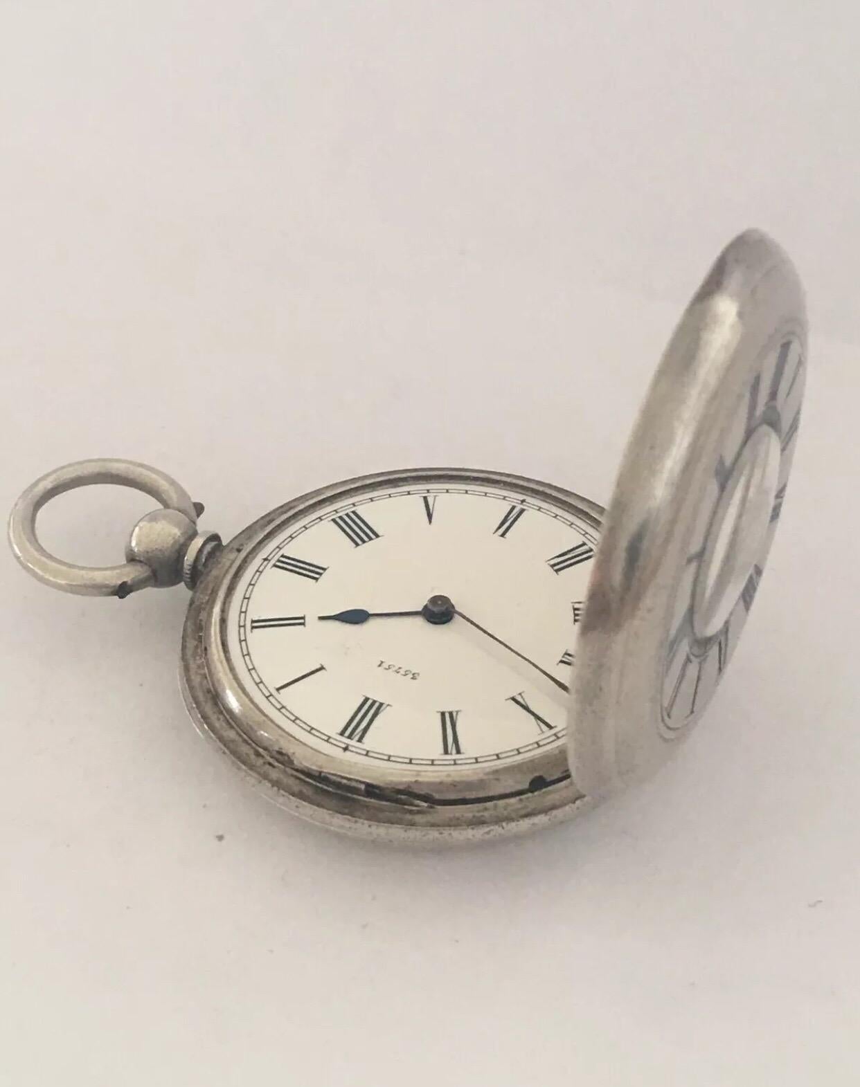 Antique Small Key-Wind Silver Half Hunter Pocket Watch For Sale 3