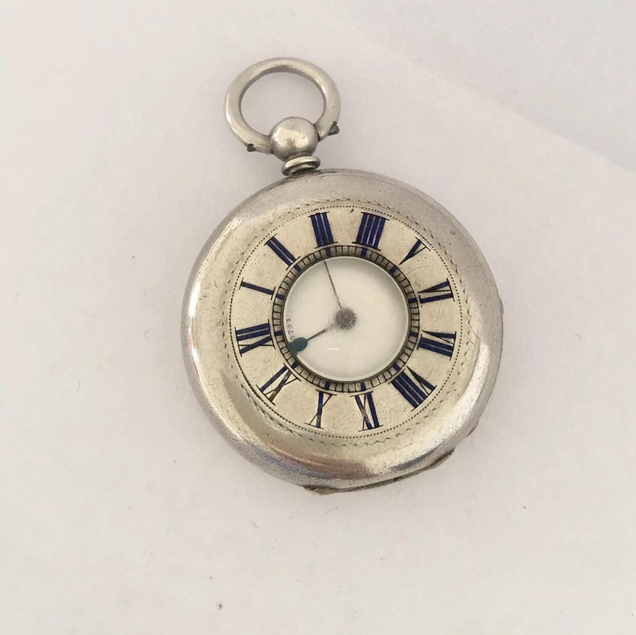 Antique Small Key-Wind Silver Half Hunter Pocket Watch For Sale 4